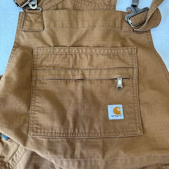 Carhartt Womens Force Cargo Shortalls Size M (8/10) Stretch Utility Tan Brown - Picture 4 of 11